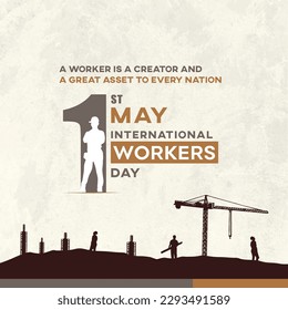 International Worker Day _ Man Standing In One, Real Estate, Site, Construction, Civil Engineer, 1st May, Social Media Post Templates Design 