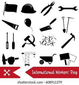 international worker day or labor day theme set of icons eps10