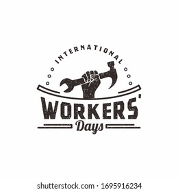 International Workers Day or Labor Day label stamp logo design vector