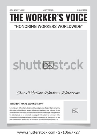 International Workers Day Newspaper Template – Labor Day Flyer Layout – Worker Appreciation Poster – Printable Editorial Style Design
