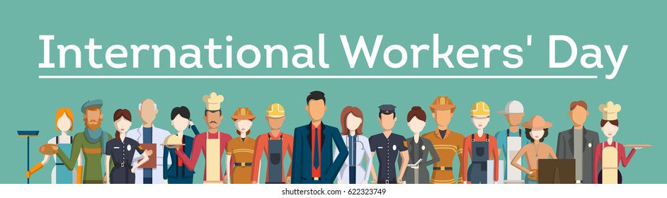 International worker's day. People with different jobs as plumber, doctor and more.