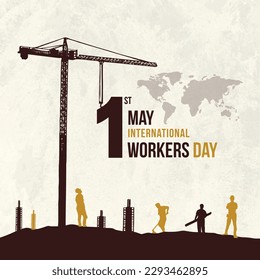 International Workers Day, Real Estate Construction Workers Background Vector Social Media Post Design Template, May 1st
