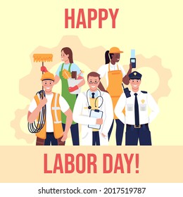 International workers day social media post mockup. Happy labor day phrase. Web banner design template. Labor movement booster, content layout with inscription. Poster, print ads and flat illustration