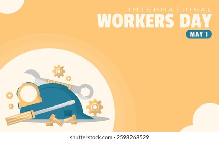 International Workers Day Template. Labor day. Mechanical worker's equipment. Copy space area