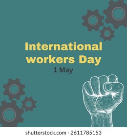 International Workers Day Vector Illustration – 1 May Labor Day Poster with Construction Workers Silhouette on Scaffold – Worker Safety Concept Design for Banner or Print