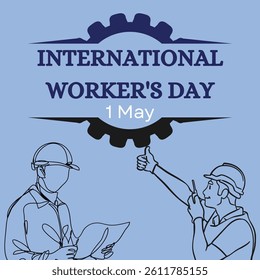 International Workers Day Vector Illustration – 1 May Labor Day Poster with Construction Workers Silhouette on Scaffold – Worker Safety Concept Design for Banner or Print