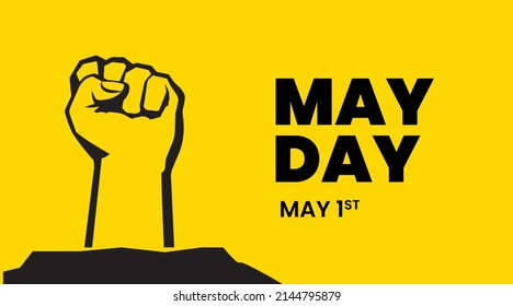 International workers Day Vector Poster for May Day. 1st May is celebrated as may day, Workers day symbol hand in yellow background. solidarity to all the workers in the world theme design .