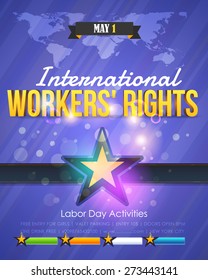 International Worker's Rights Poster or Flyer, Blue Colors, Shine Background