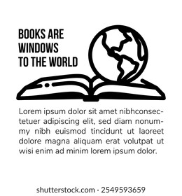 international world book day outline vector icon, line style vector editable stroke isolated on white background. square layout.