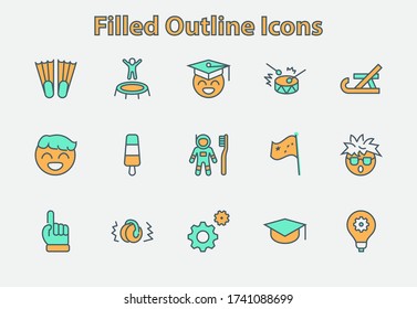 International World Day of Children's Inventions Set Line Vector Icon. Contains such Icons as Toothbrush astronauts, Trampoline, Flippers, Frozen juice, earmuffs. Editable Stroke. 32x32 Pixel Perfect