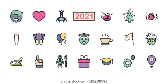 International World Day of Children's Inventions Set Line Vector Icon. Contains such Icons as Toothbrush astronauts, Trampoline, Flippers, Frozen juice, earmuffs. Editable Stroke. 32x32 Pixel Perfect