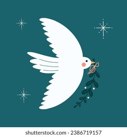 international world day of peace concept design, vector illustration with the symbol of peace white dove bird, mistletoe, plant, branch, non violence, no war, anti-war, human solidarity