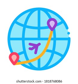 International World Flight Icon Thin Line Vector. Airplane On Globe Direction Concept Linear Pictogram. Air Transport Aircraft Fly Way Color Symbol Illustration