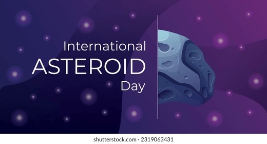 International World June holiday Asteroid Day. Vector cartoon space banner with meteorites and stars.