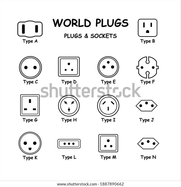 International World Plug 및 Sockets Types 스톡 벡터(로열티 프리) 1887890662 ...