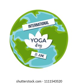 International yoga day 21 June. Earth concept. Meditation, yoga outside, relax.Vector illustration.