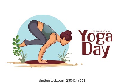 international yoga day. 21 June ,Yoga Body Posture with Text. Group of Woman practicing yoga