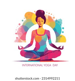 International Yoga Day. 21 June yoga day banner or poster with woman in lotus pose