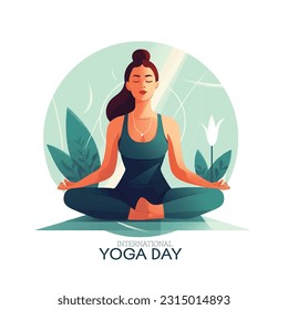 International Yoga Day. 21 June yoga day banner or poster with woman in lotus pose - Shutterstock ID 2315014893