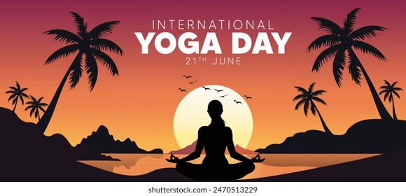 international yoga day 21 june a girl doing yoga in sunset vector background