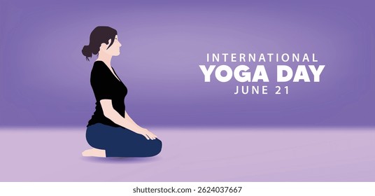 International Yoga day 21 June young girl doing yoga vector poster