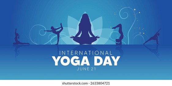 International Yoga Day 21 June yoga pose with typography vector poster