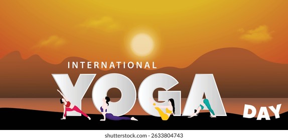 International Yoga Day 21 June yoga pose with typography vector poster