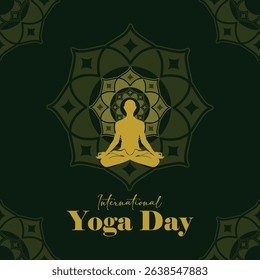 International Yoga day 21 june web banner vector illustration . Silhouette of Meditation in padmasana or lotus pose design concept. used for background, poster, wallpaper, social media post, article.