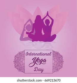 International Yoga Day, 21st June. Woman doing asana for world yoga day illustration vector.
