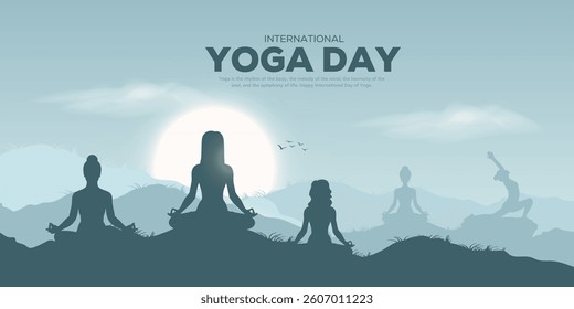 international yoga day background. Yoga body posture. Woman’s practicing yoga. Creative vector illustration design.