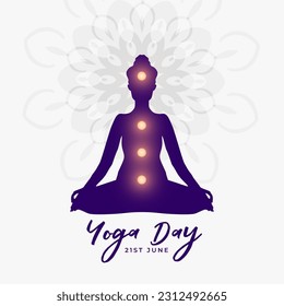 international yoga day background with glowing inner chakra design vector