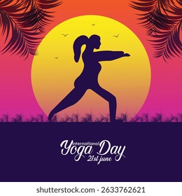 International yoga day background with lady doing exercises