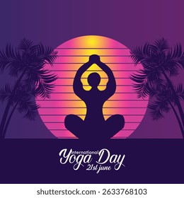 International yoga day background with lady doing exercise