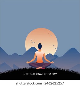 
International yoga day background with meditation and other yoga pose
