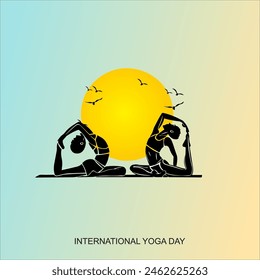 
International yoga day background with meditation and other yoga pose