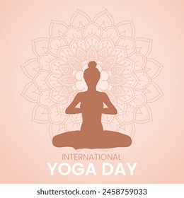 Fondo internacional del día del yoga con la silueta de una hembra en la pose del yoga