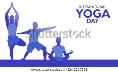 International yoga day background vector illustration, banner design of men doing some yoga poses, with editable copy space