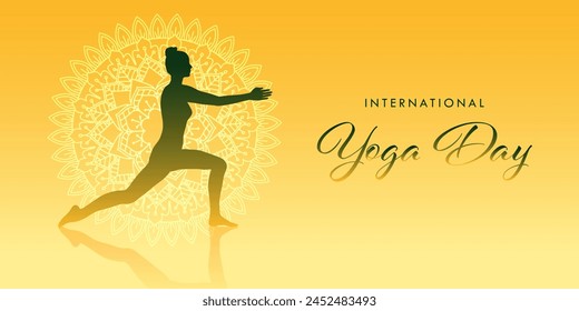 International yoga day banner design with a silhouette of female in yoga pose