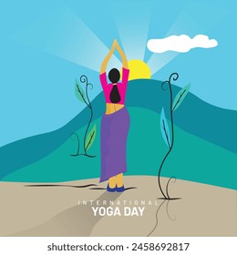 International Yoga Day banner with a lady doing meditation posture for calmness