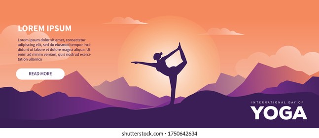 international yoga day banner with mountain view background