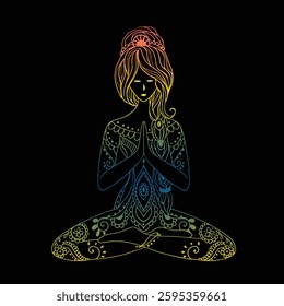 International yoga day banner or poster template design with seven chakras. Woman doing yoga pose, vector illustration.