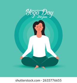 International yoga day banner or poster template design. Woman doing yoga pose