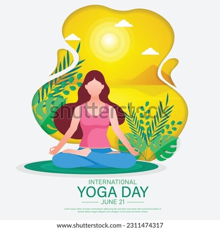 International yoga day banner or poster template design.Woman doing yoga pose, vector illustration.