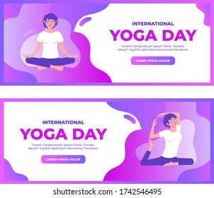 international yoga day banner template with purple color