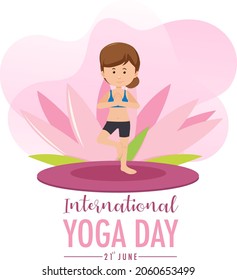 International Yoga Day banner with woman doing yoga pose illustration