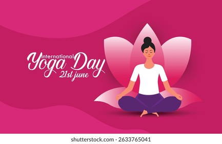 Banner do Dia Internacional do Yoga. Mulheres meditando na postura de lótus de ioga