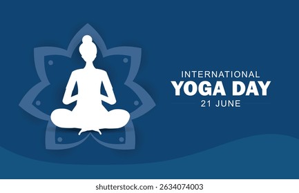 International Yoga Day banner. Women meditating in yoga lotus posture 