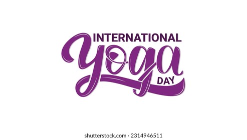 International yoga day. Beautiful Handwritten modern calligraphy in purple color. Great for celebrating yoga day around the world