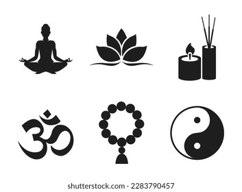 International Yoga Day Black White Silhouette Element Collection Set