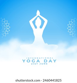 fondo azul del día internacional del yoga con el Vector del efecto de la nube